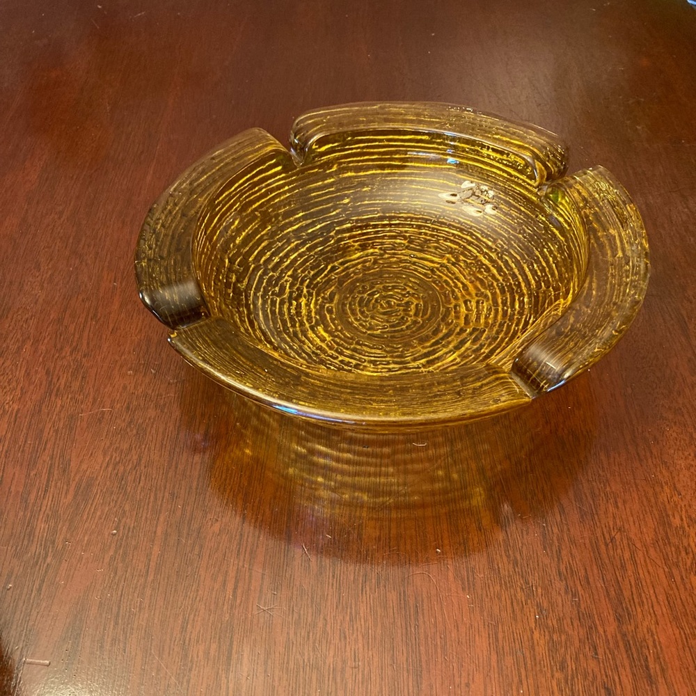 Vintage mid-century Large MCM Anchor Hocking soreno bark amber gold ashtray